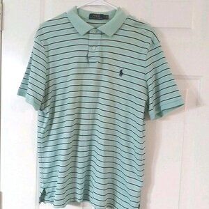 Polo Ralph Lauren Polo Shirt Men’s Large Light Green Striped Black Pony Rugby